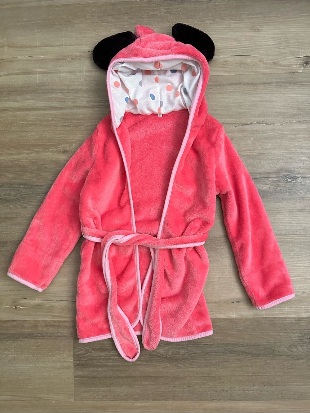 Disney Minnie Mouse Pink Plush Hooded Robe Size 2